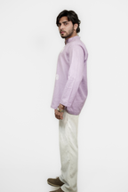 Men’s Lavender Paisley Embroidered Linen Short Kurta Shirt