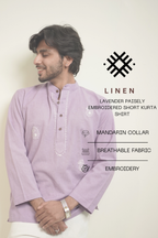 Men’s Lavender Paisley Embroidered Linen Short Kurta Shirt