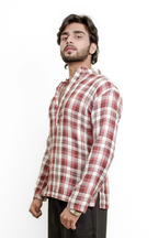 Men’s Red & White Checked Short Kurta Shirt