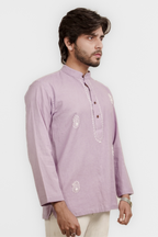 Men’s Lavender Paisley Embroidered Linen Short Kurta Shirt