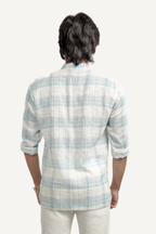 Light Blue Checked Linen Short Kurta Shirt