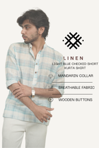 Light Blue Checked Linen Short Kurta Shirt