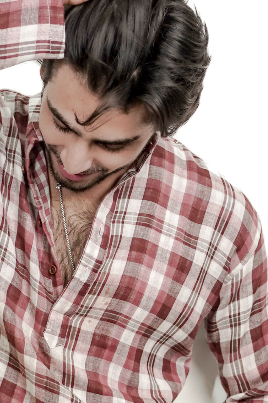 Men’s Red & White Checked Short Kurta Shirt