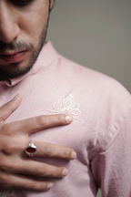 Men’s Pink Lotus Embroidered Short Kurta Shirt