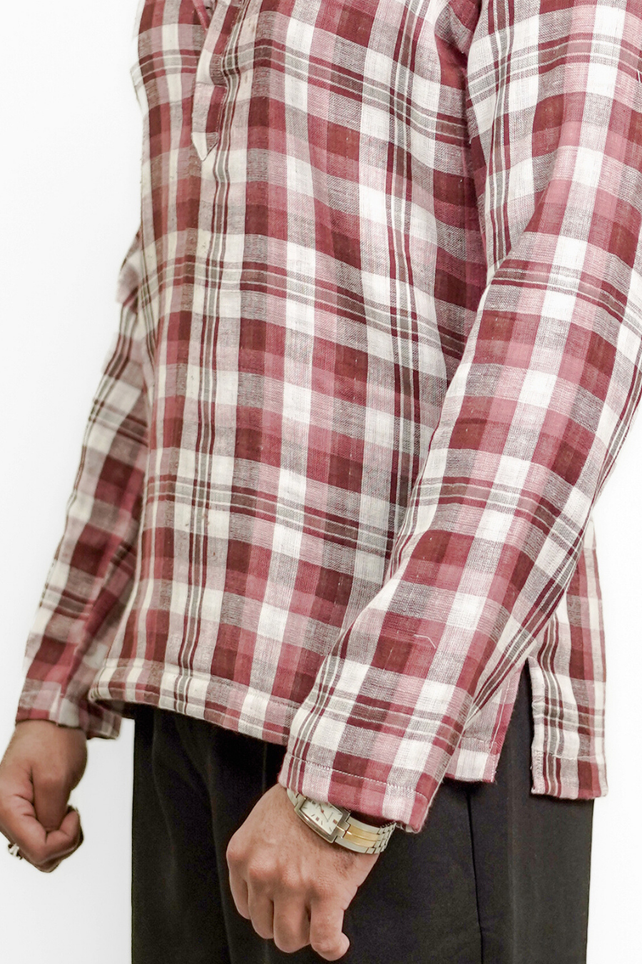 Men’s Red & White Checked Short Kurta Shirt