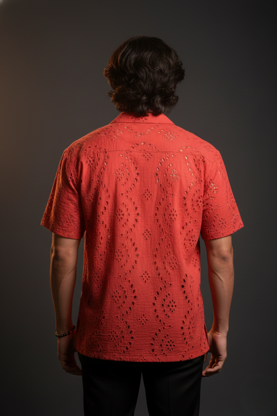 Men’s Red Hakoba Cotton Eyelet Resort Shirt
