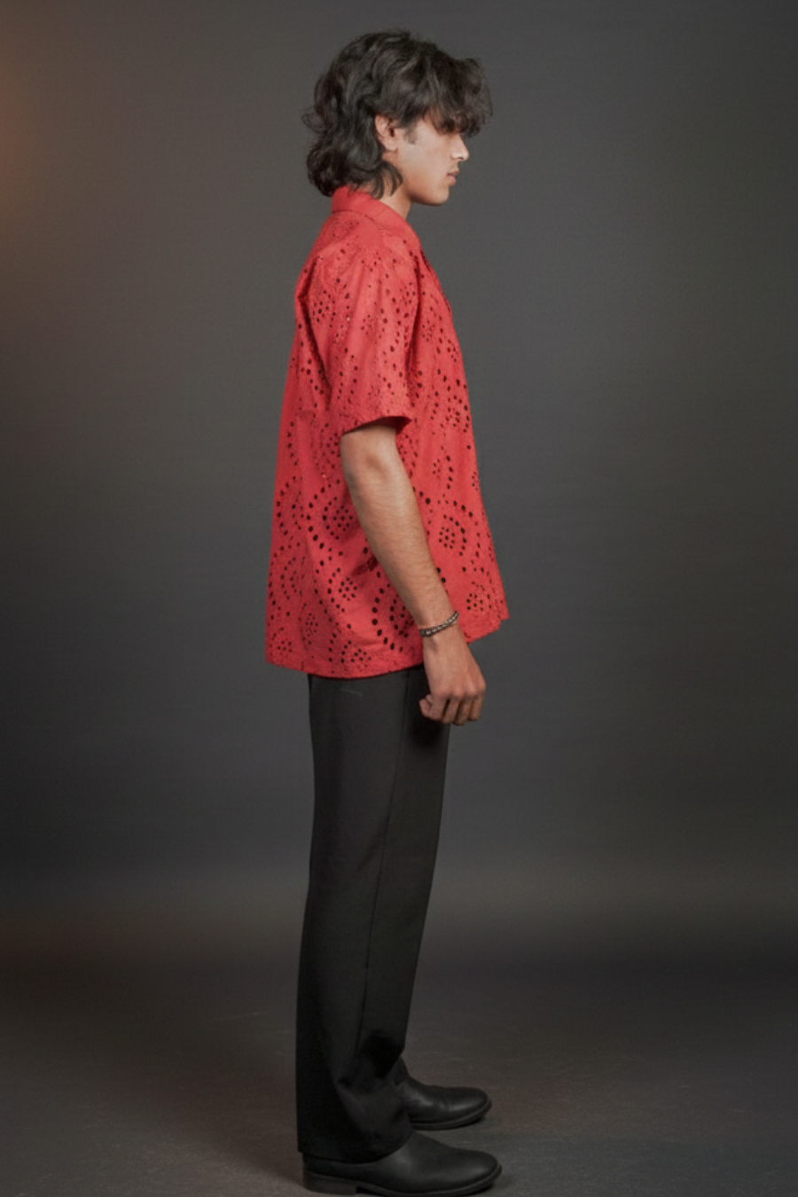 Men’s Red Hakoba Cotton Eyelet Resort Shirt