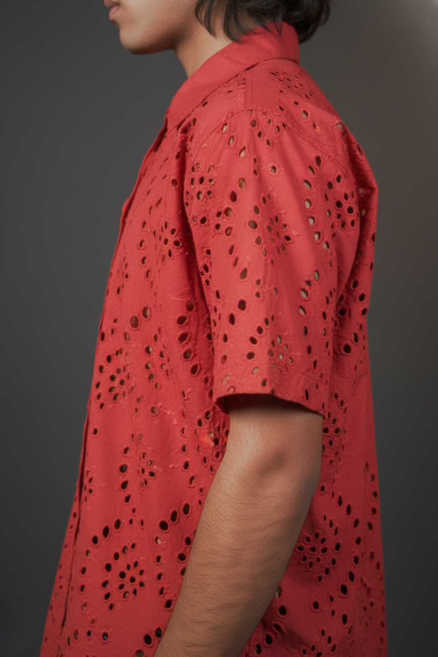Men’s Red Hakoba Cotton Eyelet Resort Shirt