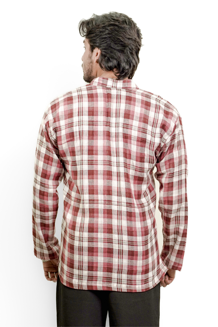 Men’s Red & White Checked Short Kurta Shirt
