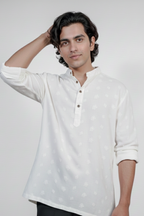 Men’s White Embroidered Short Kurta Shirt