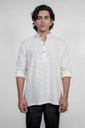 Men’s White Embroidered Short Kurta Shirt