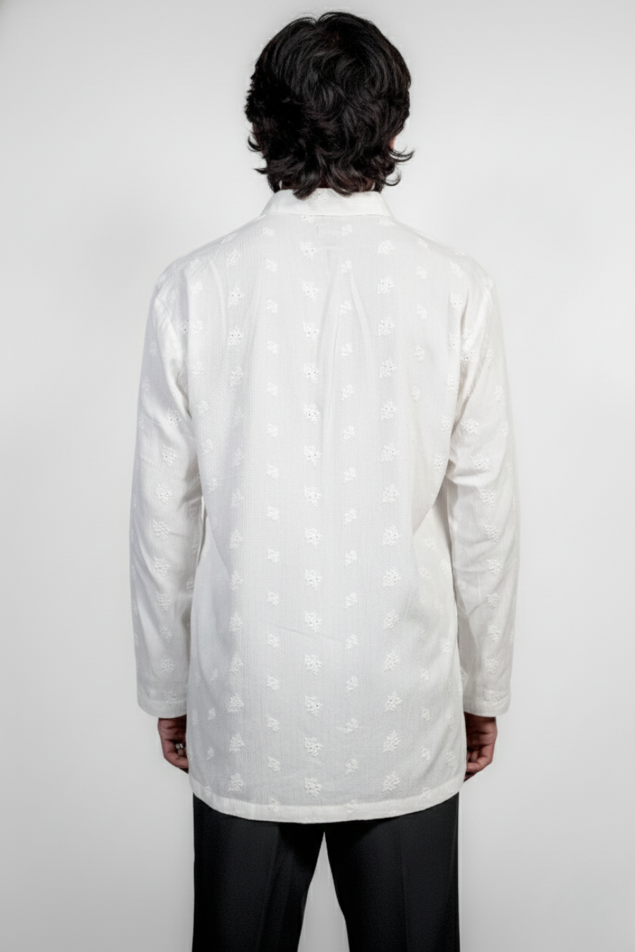 Men’s White Embroidered Short Kurta Shirt