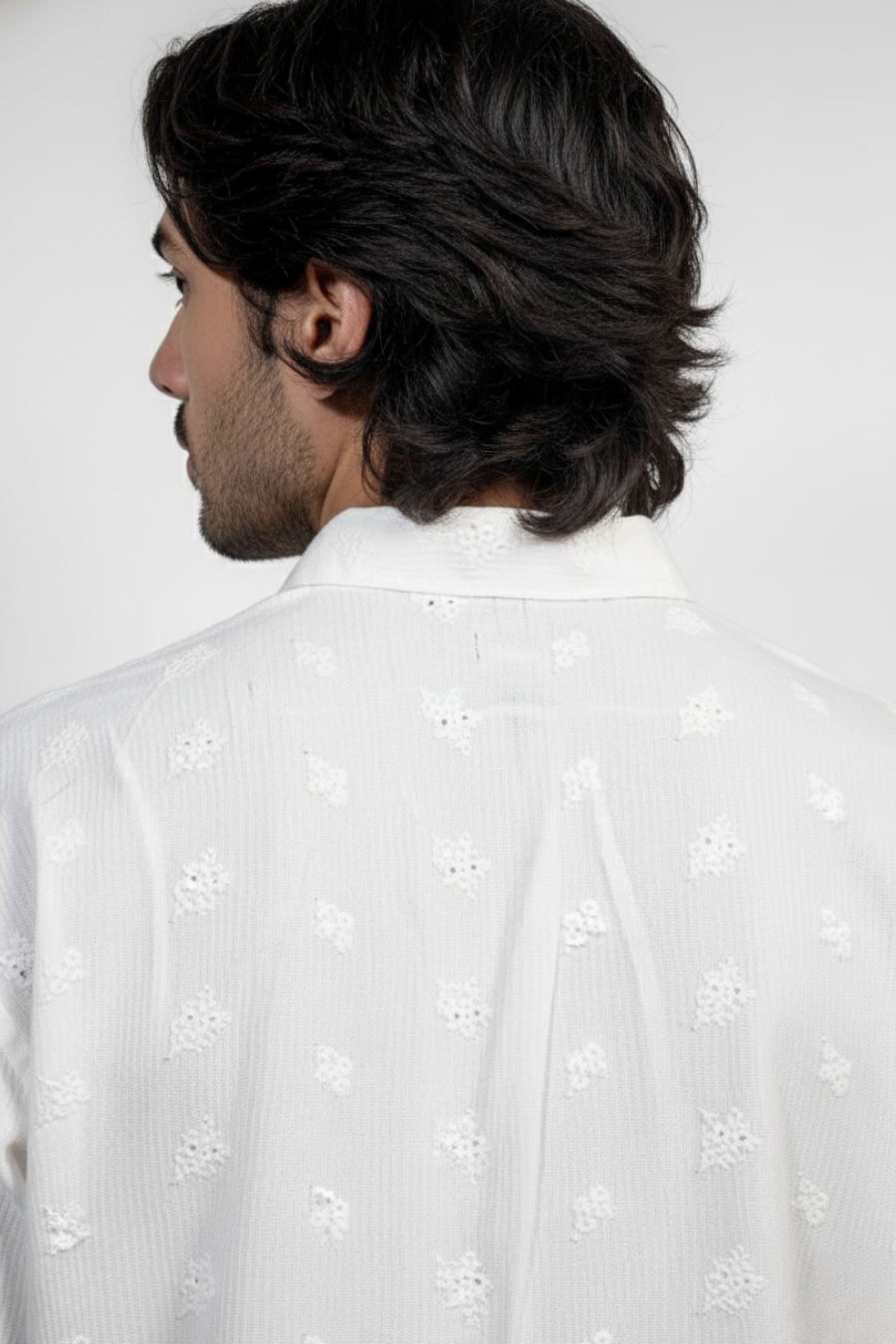 Men’s White Embroidered Short Kurta Shirt