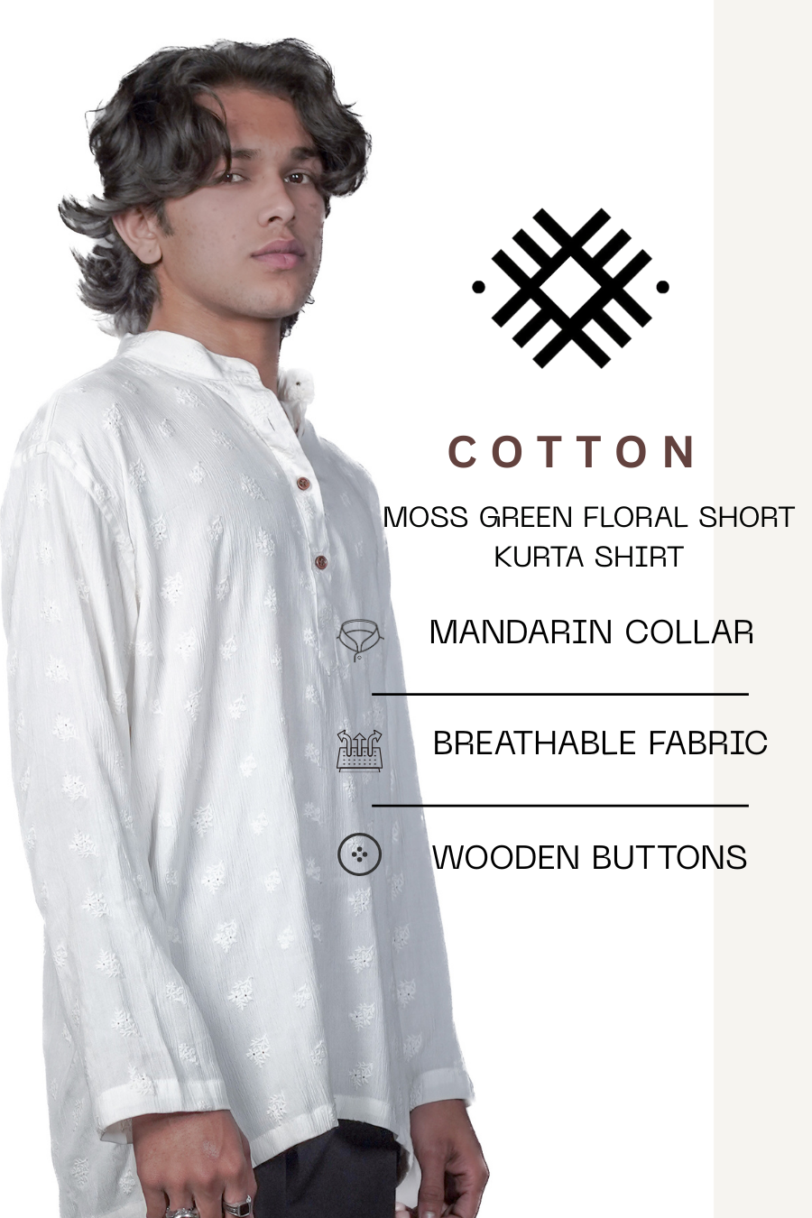 Men’s White Embroidered Short Kurta Shirt