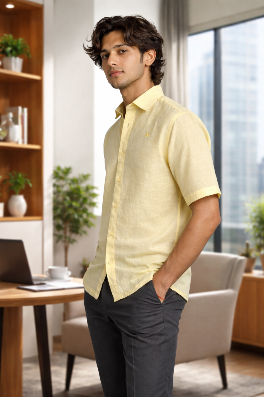Men’s Yellow Linen Resort Shirt