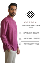 Men’s Burgundy Cotton Short Kurta Shirt
