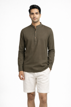 Men’s Olive Green Cotton Short Kurta Shirt