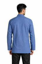Men’s Blue Embroidered Linen Short Kurta Shirt