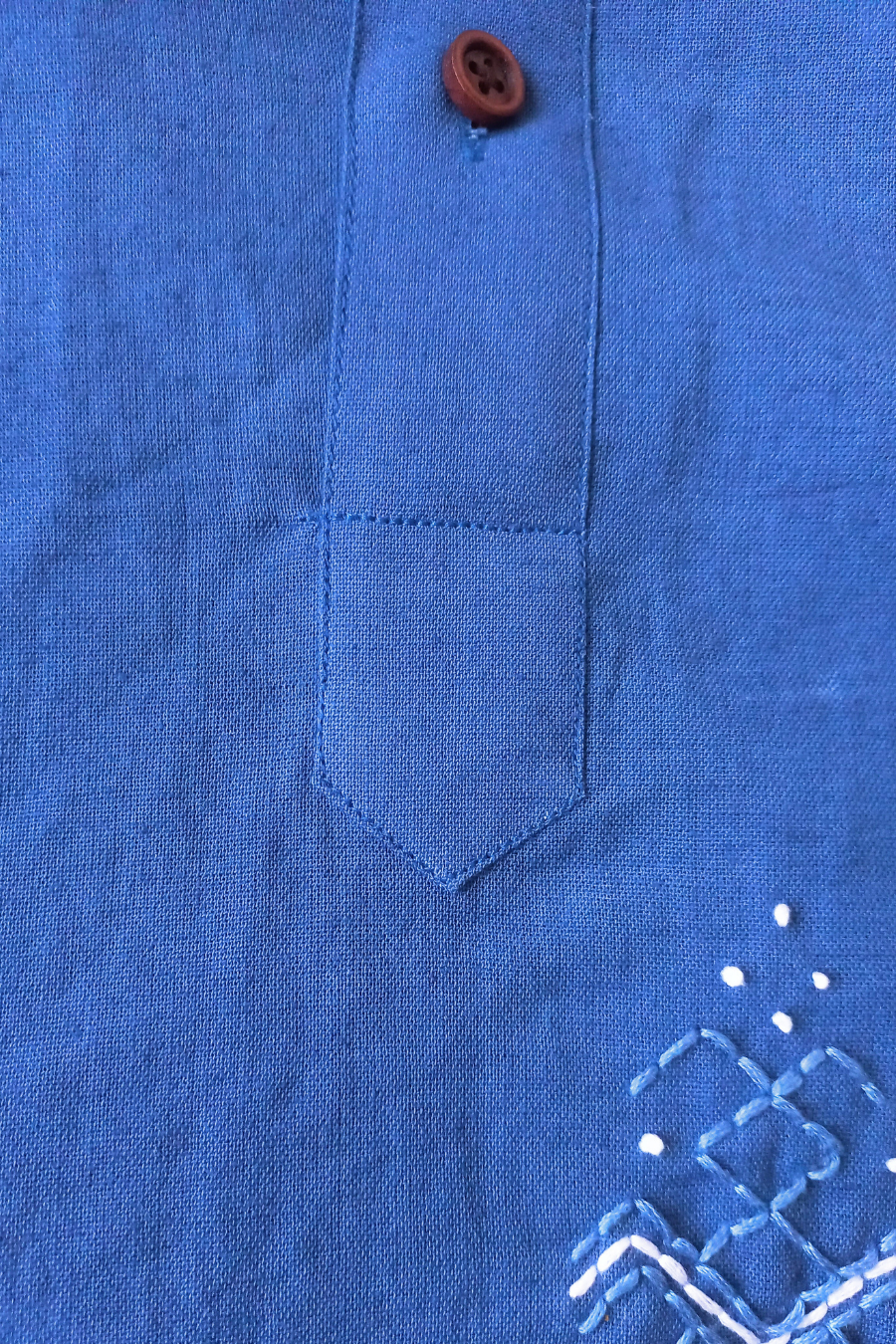 Men’s Blue Embroidered Linen Short Kurta Shirt