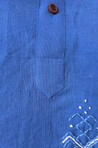 Men’s Blue Embroidered Linen Short Kurta Shirt