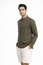 Men’s Olive Green Cotton Short Kurta Shirt