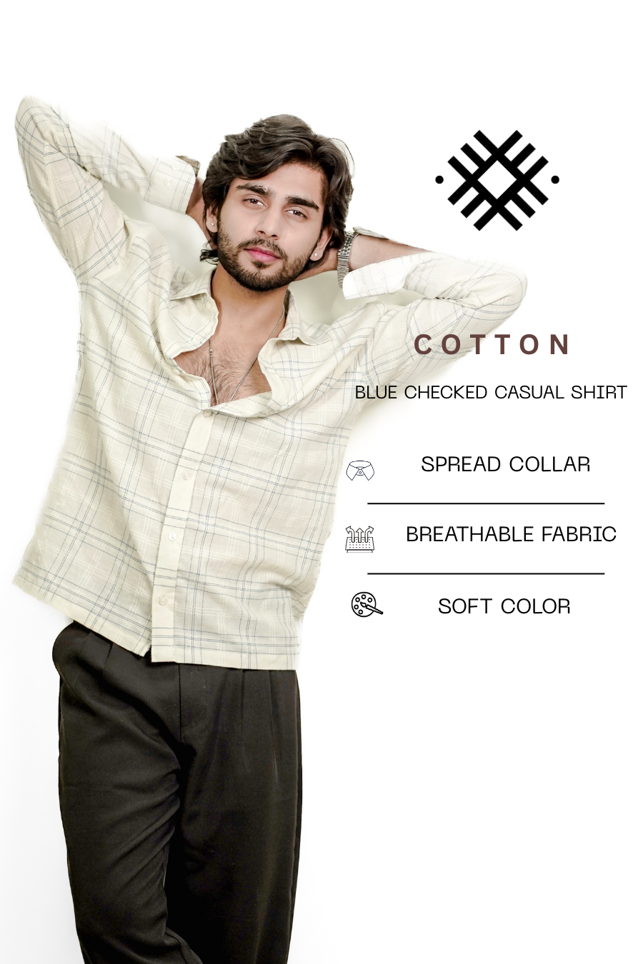 Mens Blue checked cotton Casual Shirt