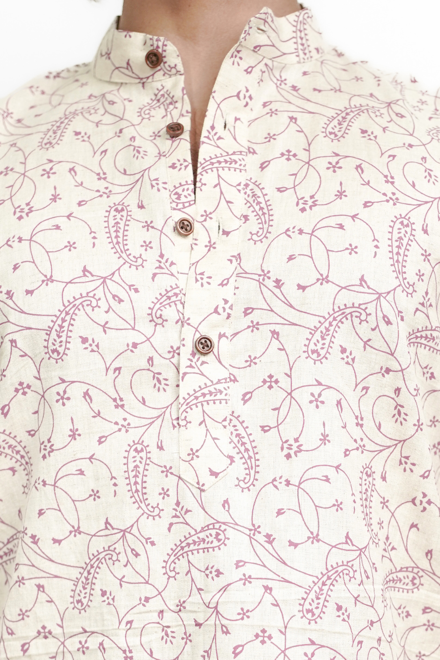 Men’s Cream Paisley Print Short Kurta Shirt