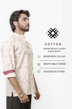 Men’s Cream Paisley Print Short Kurta Shirt