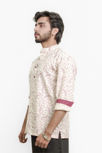 Men’s Cream Paisley Print Short Kurta Shirt