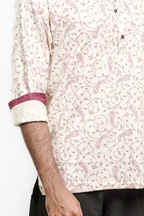 Men’s Cream Paisley Print Short Kurta Shirt