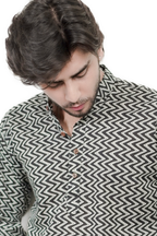 Men’s Black & Grey Chevron Printed Short Kurta Shirt