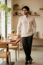 Men’s Cream Cotton Short Kurta Shirt