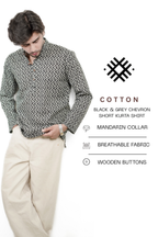 Men’s Black & Grey Chevron Printed Short Kurta Shirt