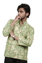 Men’s Moss Green Floral Printed Short Kurta Shirt