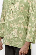 Men’s Moss Green Floral Printed Short Kurta Shirt