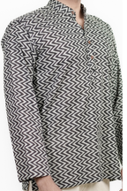 Men’s Black & Grey Chevron Printed Short Kurta Shirt