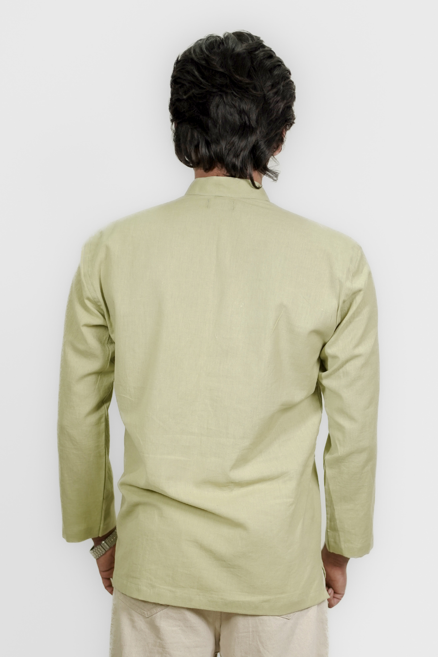 Men’s Green Charm Embroidered Linen Short Kurta Shirt