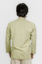 Men’s Green Charm Embroidered Linen Short Kurta Shirt