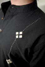Men’s Black Statement Embroidered Linen Short Kurta Shirt