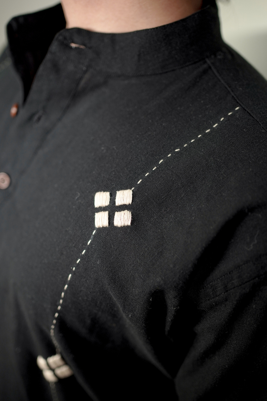 Men’s Black Statement Embroidered Linen Short Kurta Shirt