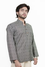 Men’s Black & Grey Chevron Printed Short Kurta Shirt