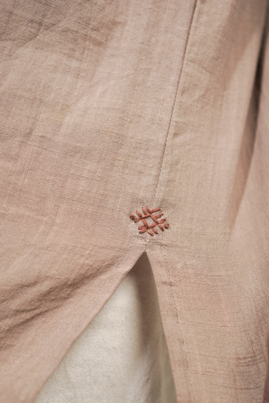 Men’s Earthy Brown Embroidered Linen Short Kurta Shirt