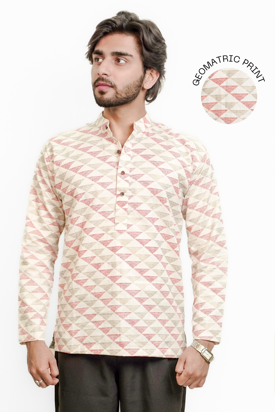 Men’s Cream Cotton Short Kurta Shirt