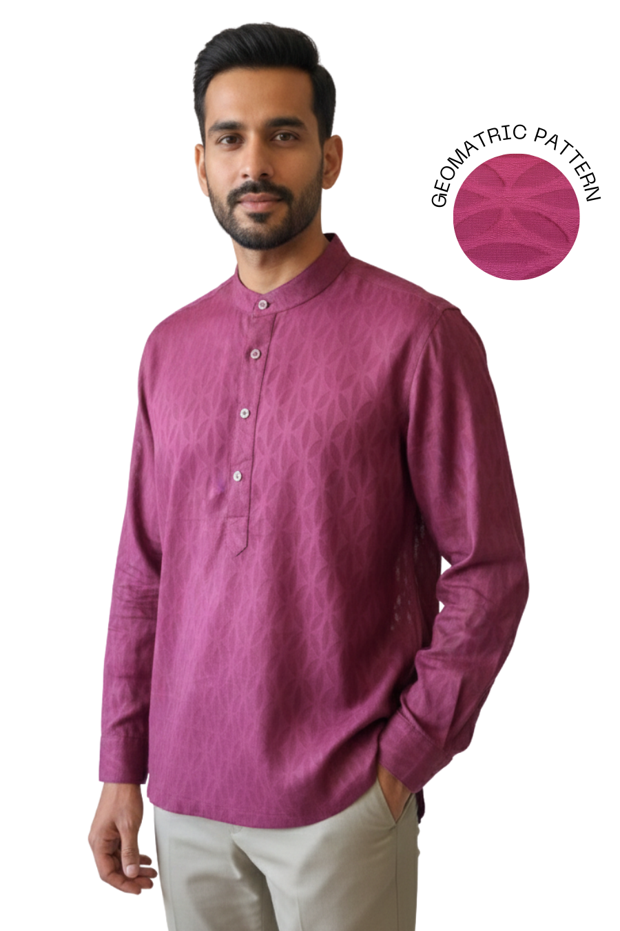 Men’s Burgundy Cotton Short Kurta Shirt