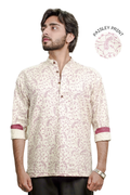 Men’s Cream Paisley Print Short Kurta Shirt