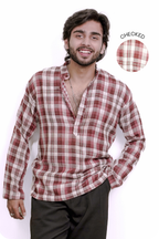 Men’s Red & White Checked Short Kurta Shirt