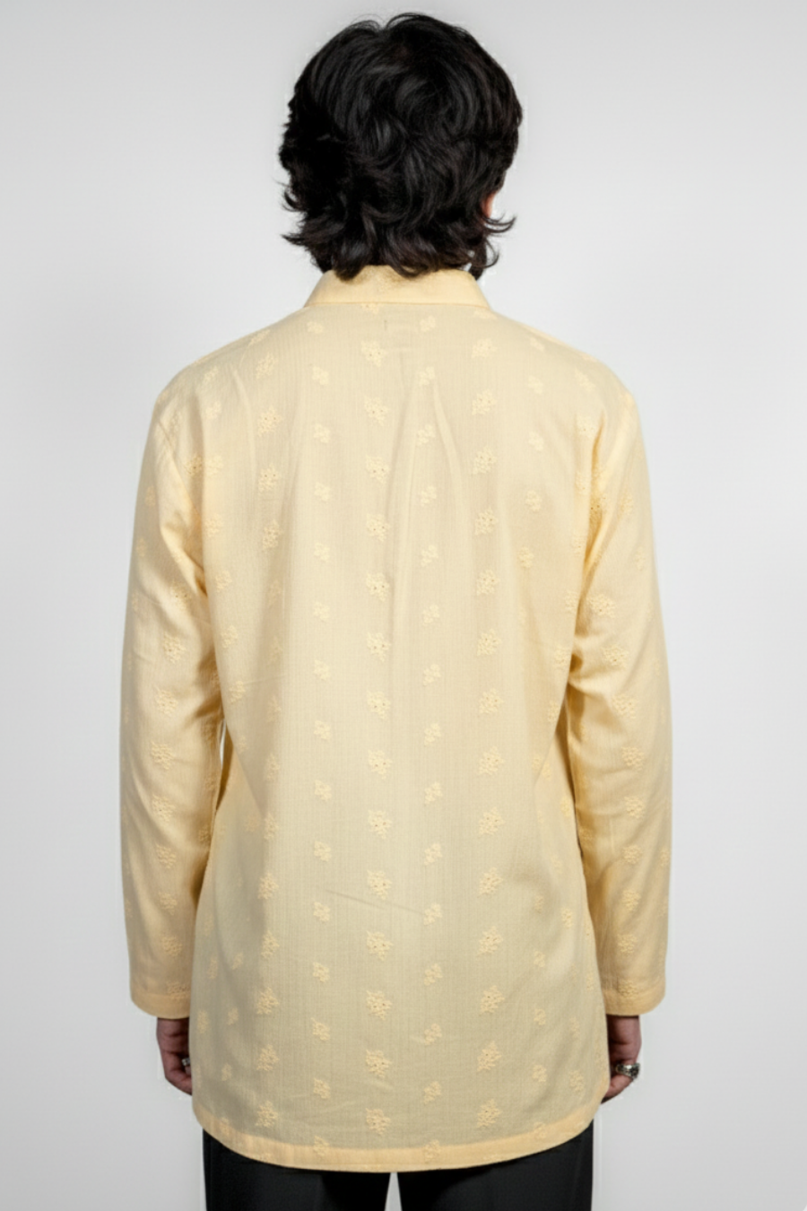Men’s yellow Embroidered Short Kurta Shirt