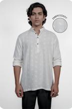 Men’s White Embroidered Short Kurta Shirt