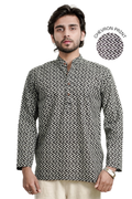 Men’s Black & Grey Chevron Printed Short Kurta Shirt
