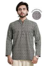 Men’s Black & Grey Chevron Printed Short Kurta Shirt